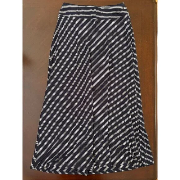 Talbots Navy Nautical Striped Pull on Skirt Maxi Length Size Small - Picture 2 of 9